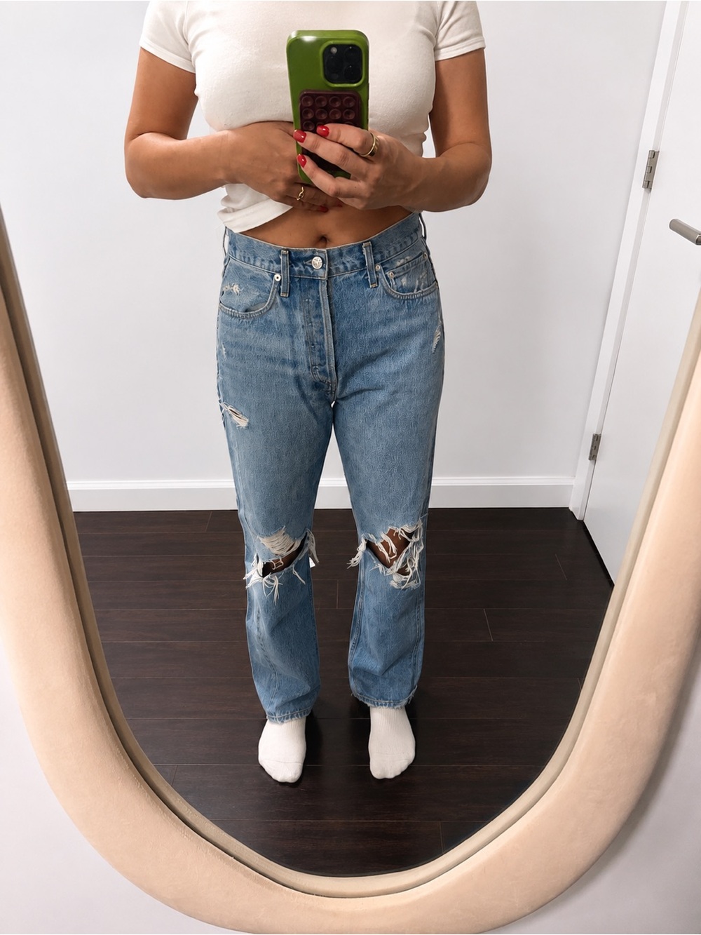 Agolde High-Rise Distressed Straight-Leg Jeans - Light Blue